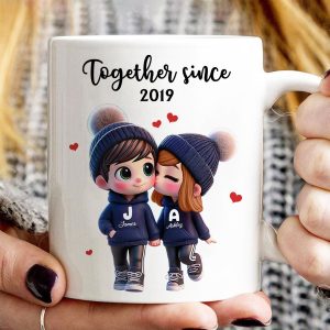 Cute Cartoon Couple Together Since Personalized Mug, Gift for him, Gift for her