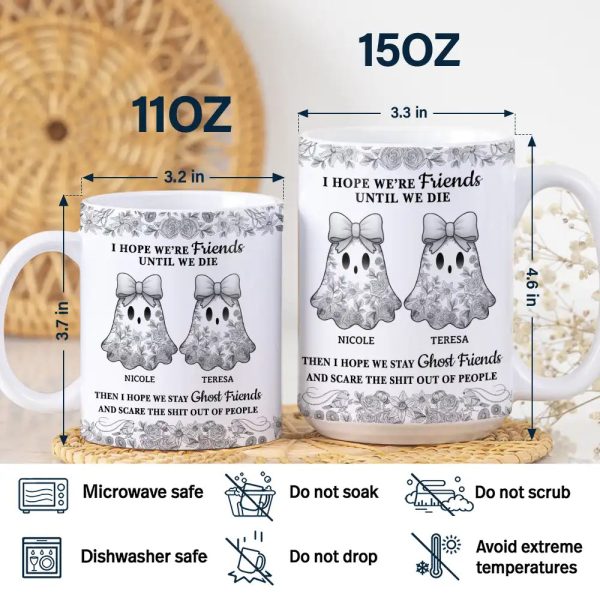 Cute Ghost Bestie Friends Until We Die Toile De Jouy Pattern - Personalized White Edge-to-Edge Mug