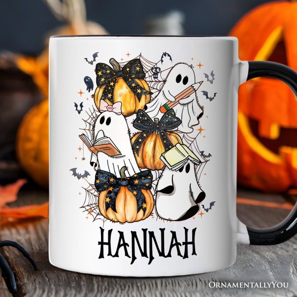 Cute Ghost Teacher Halloween Personalized Mug, Retro Boo Spooky School Gift with Custom Name Cute Ghost Teacher Halloween Personalized Mug, Retro Boo Spooky School Gift with Custom Name