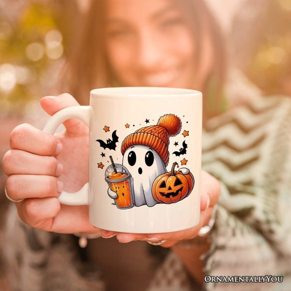 Cute Ghost with Coffee Drink, Personalized Halloween Mug, Fun Boujee Gift with Custom Name Cute Ghost with Coffee Drink, Personalized Halloween Mug, Fun Boujee Gift with Custom Name