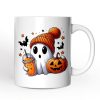 Cute Ghost with Coffee Drink, Personalized Halloween Mug, Fun Boujee Gift with Custom Name Cute Ghost with Coffee Drink, Personalized Halloween Mug, Fun Boujee Gift with Custom Name