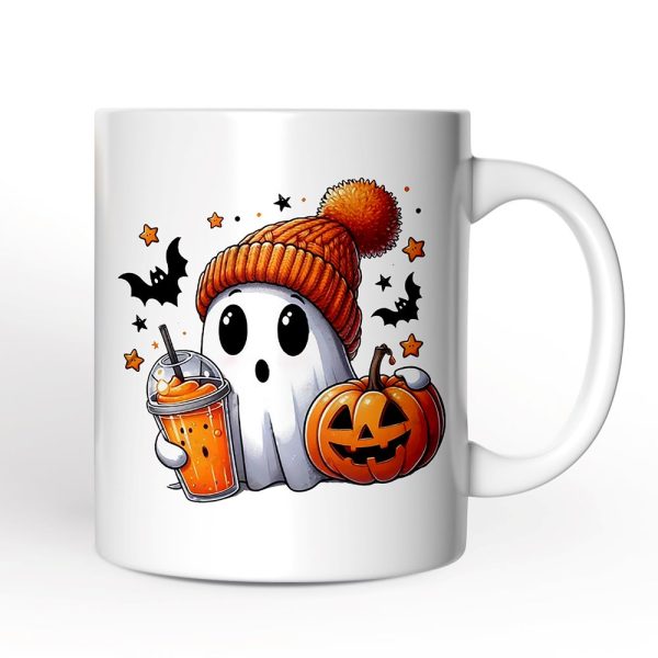 Cute Ghost with Coffee Drink, Personalized Halloween Mug, Fun Boujee Gift with Custom Name Cute Ghost with Coffee Drink, Personalized Halloween Mug, Fun Boujee Gift with Custom Name