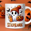 Cute Ghost with Coffee Drink, Personalized Halloween Mug, Fun Boujee Gift with Custom Name Cute Ghost with Coffee Drink, Personalized Halloween Mug, Fun Boujee Gift with Custom Name