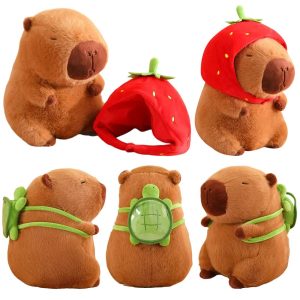 Cute Kawaii Capybara Plush Toy with Turtle Bag - Fluffy Strawberry Cap Gift