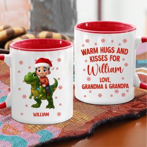 Cute Kid With Dinosaur Christmas Personalized Mug