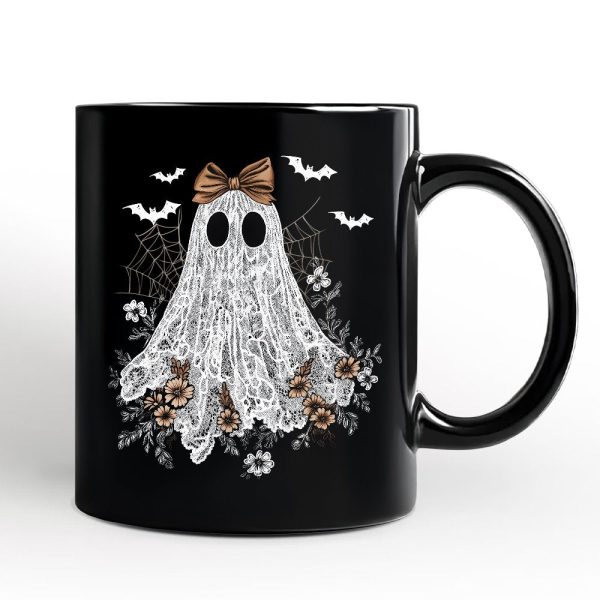 Cute Lace Ghost Coquette Pesonalized Mug, Floral Vintage Halloween Gift with Custom Name Cute Lace Ghost Coquette Pesonalized Mug, Floral Vintage Halloween Gift with Custom Name