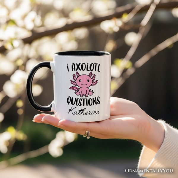 Cute Pink Axolotl Personalized Mug, Salamander Animal Gift with Custom Name Cute Pink Axolotl Personalized Mug, Salamander Animal Gift with Custom Name