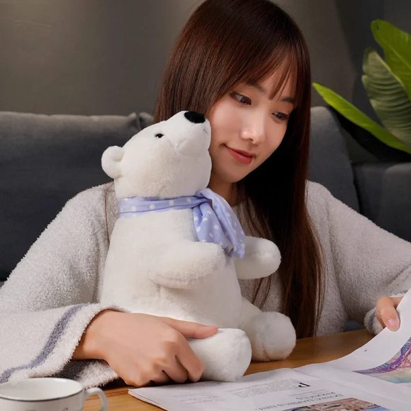 Cute Polar Bear Plush Toy with Scarf Soft Stuffed Gift