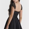 Cute Scalloped Cap Sleeve Square Neck Fit & Flare Mini Summer Sundress - Black Cute Scalloped Cap Sleeve Square Neck Fit & Flare Mini Summer Sundress - Black