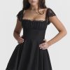 Cute Scalloped Cap Sleeve Square Neck Fit & Flare Mini Summer Sundress - Black Cute Scalloped Cap Sleeve Square Neck Fit & Flare Mini Summer Sundress - Black