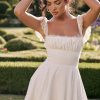 Cute Scalloped Cap Sleeve Square Neck Fitted Flare Mini Summer Sundress - White