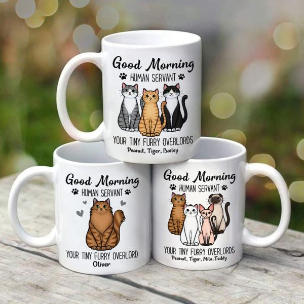 Cute Sitting Cats Good Morning Human Personalized Mug Cute Sitting Cats Good Morning Human Personalized Mug