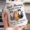 Cute Sitting Cats Good Morning Human Personalized Mug Cute Sitting Cats Good Morning Human Personalized Mug