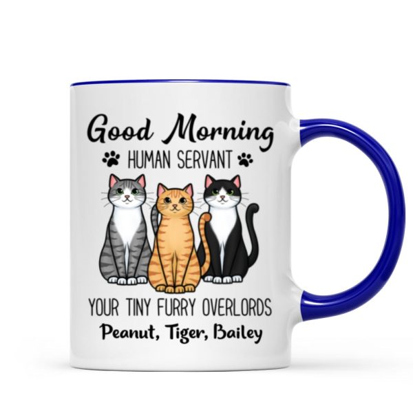Cute Sitting Cats Good Morning Human Personalized Mug Cute Sitting Cats Good Morning Human Personalized Mug