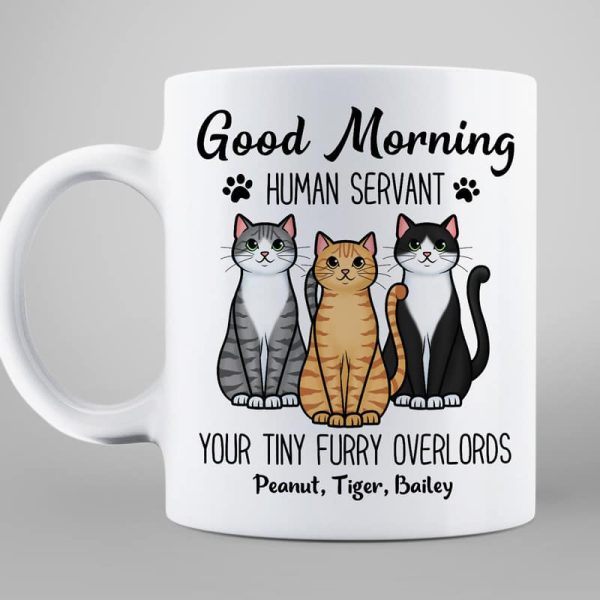 Cute Sitting Cats Good Morning Human Personalized Mug Cute Sitting Cats Good Morning Human Personalized Mug