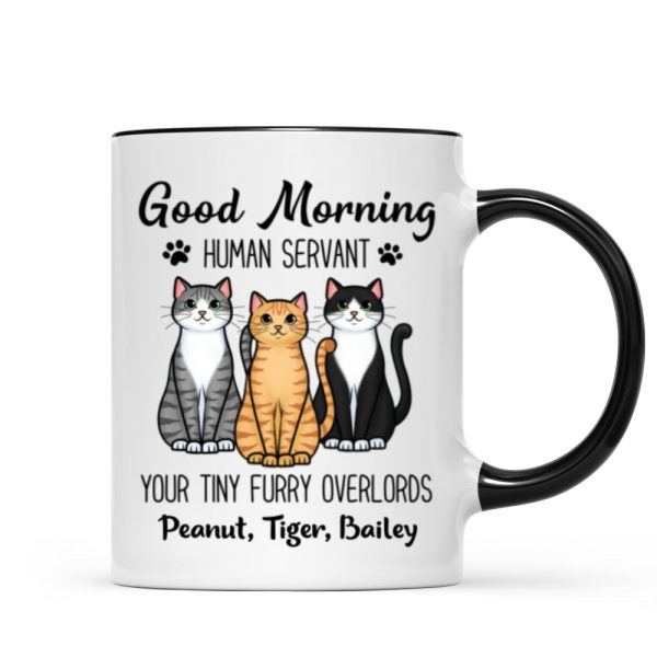 Cute Sitting Cats Good Morning Human Personalized Mug Cute Sitting Cats Good Morning Human Personalized Mug