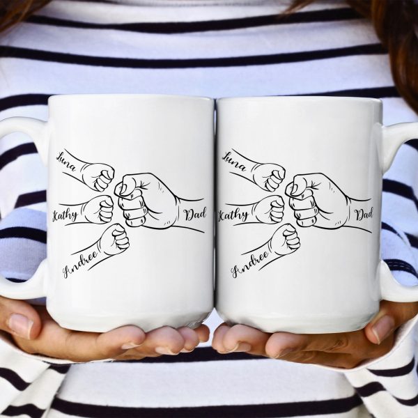 Dad Hand Bumps Custom Kids' Names - Personalized Mug Dad Hand Bumps Custom Kids' Names - Personalized Mug