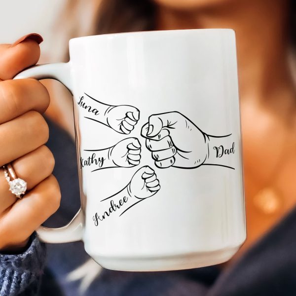 Dad Hand Bumps Custom Kids' Names - Personalized Mug Dad Hand Bumps Custom Kids' Names - Personalized Mug