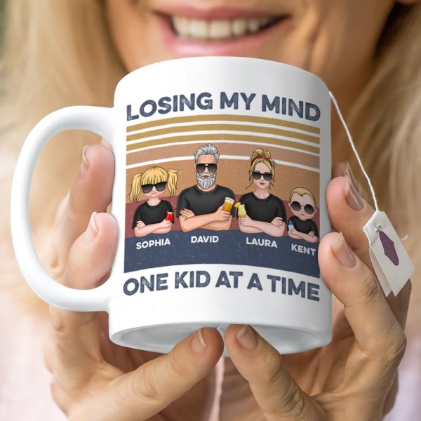 Dad Losing My Mind One Kid At A Time, Personalized White Mug, Funny Dad Gifts Dad Losing My Mind One Kid At A Time, Personalized White Mug, Funny Dad Gifts