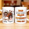 Dad Thank You for Teaching Me How to Be Brave, Cartoon Figures of Father and Daughter - Personalized Custom Coffee Mug - DAD134_MG Dad Thank You for Teaching Me How to Be Brave, Cartoon Figures of Father and Daughter - Personalized Custom Coffee Mug - DAD134_MG
