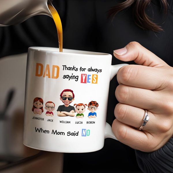 Dad Thanks For Always Saying YES When Mom Said NO, Cartoon Characters - Personalized Custom Coffee Mug - DAD110_MG