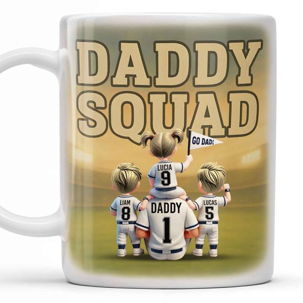 Daddy Squad Go Dad With Children in Soccer Jerseys - Personalized Custom Coffee Mug - DAD229_MG