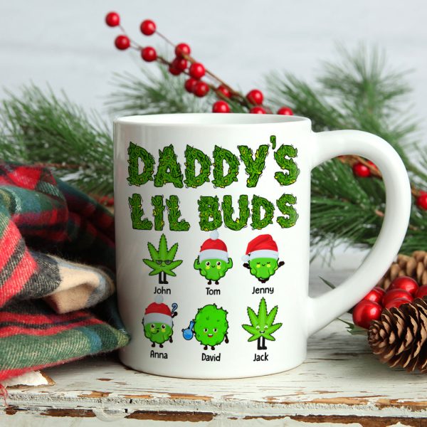 Daddy's Lil Buds Personalized Weed Family Mug, Christmas Tree Decor Daddy's Lil Buds Personalized Weed Family Mug, Christmas Tree Decor