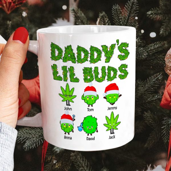 Daddy's Lil Buds Personalized Weed Family Mug, Christmas Tree Decor Daddy's Lil Buds Personalized Weed Family Mug, Christmas Tree Decor