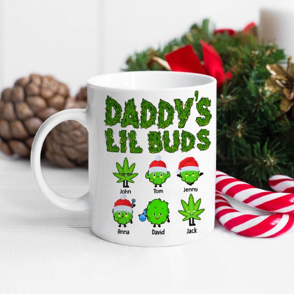 Daddy's Lil Buds Personalized Weed Family Mug, Christmas Tree Decor Daddy's Lil Buds Personalized Weed Family Mug, Christmas Tree Decor