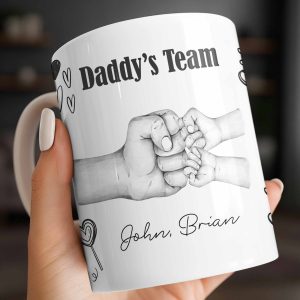 Daddy's Team Hand Holding Design - Personalized Custom Coffee Mug - DAD276_MG