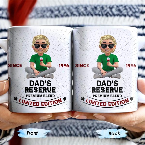 Dad's Reserve Premium Blend Limited Edition, Cartoon of Dad and Wine Glass - Personalized Custom Coffee Mug - DAD071_MG