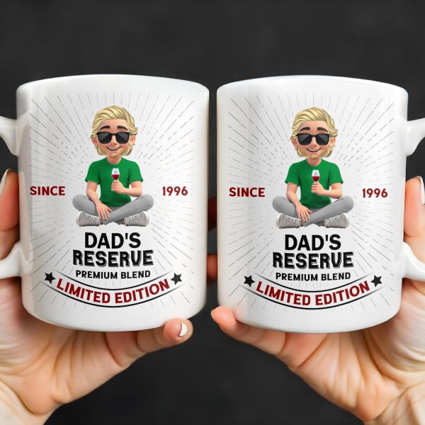 Dad's Reserve Premium Blend Limited Edition, Cartoon of Dad and Wine Glass - Personalized Custom Coffee Mug - DAD071_MG