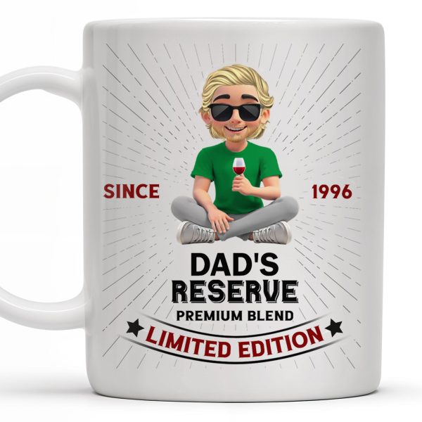 Dad's Reserve Premium Blend Limited Edition, Cartoon of Dad and Wine Glass - Personalized Custom Coffee Mug - DAD071_MG