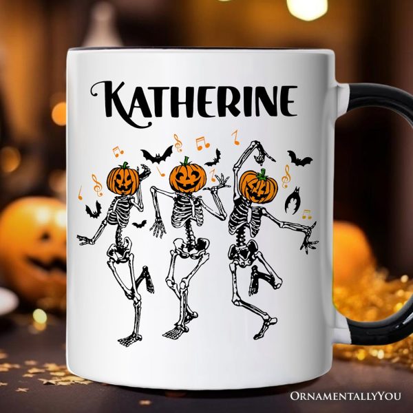 Dancing Skeletons with Pumpkin Head Personalized Mug, Dry Bones Come Alive Halloween Fun Gift with Custom Name Dancing Skeletons with Pumpkin Head Personalized Mug, Dry Bones Come Alive Halloween Fun Gift with Custom Name