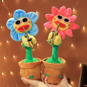 Dancing Sunflower Plush Toy with Music & USB Saxophone