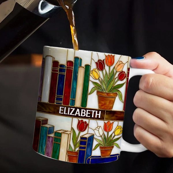 Daydreaming About Books & Tulips - Personalized White Edge-to-Edge Mug - Gift For Her, Book Lovers HH01