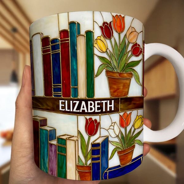 Daydreaming About Books & Tulips - Personalized White Edge-to-Edge Mug - Gift For Her, Book Lovers HH01