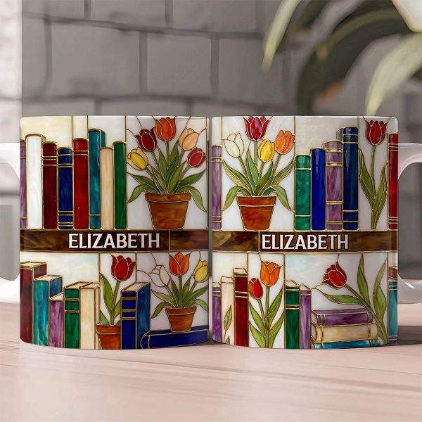 Daydreaming About Books & Tulips - Personalized White Edge-to-Edge Mug - Gift For Her, Book Lovers HH01