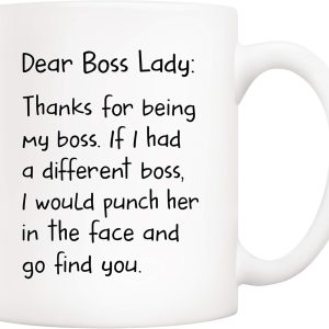 Dear Boss Lady Thanks Funny Coffee Mug, Gift for Boss Lady from Coworker Employee, Birthday Christmas Office Gift