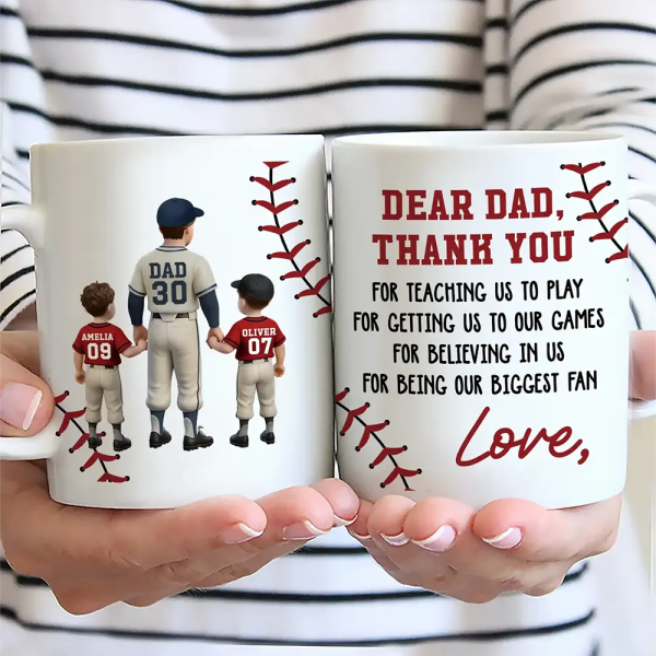 Dear Dad Thank You For Teaching Me Play Baseball - Personalized Mug Dear Dad Thank You For Teaching Me Play Baseball - Personalized Mug