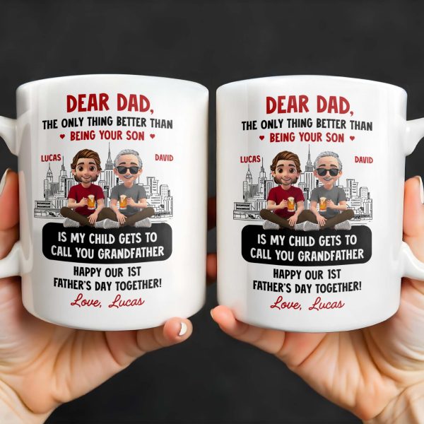 Dear Dad, The Only Thing Better Than Being Your Son, Cartoon Characters and City Skyline - Personalized Custom Coffee Mug - DAD106_MG Dear Dad, The Only Thing Better Than Being Your Son, Cartoon Characters and City Skyline - Personalized Custom Coffee Mug - DAD106_MG