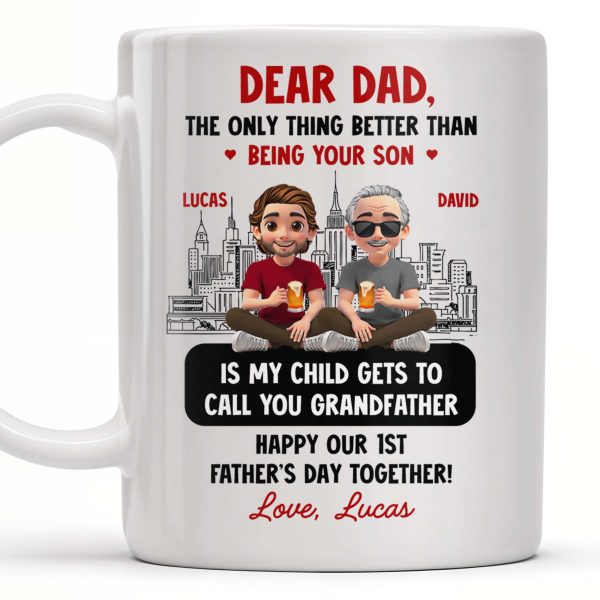 Dear Dad, The Only Thing Better Than Being Your Son, Cartoon Characters and City Skyline - Personalized Custom Coffee Mug - DAD106_MG Dear Dad, The Only Thing Better Than Being Your Son, Cartoon Characters and City Skyline - Personalized Custom Coffee Mug - DAD106_MG