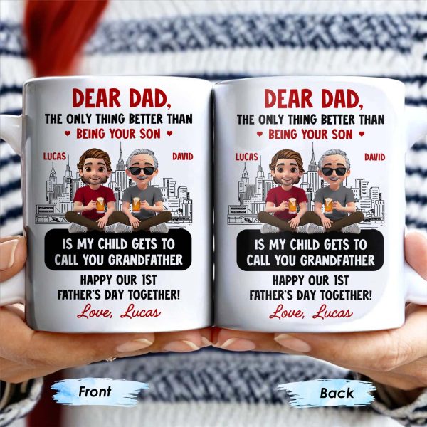 Dear Dad, The Only Thing Better Than Being Your Son, Cartoon Characters and City Skyline - Personalized Custom Coffee Mug - DAD106_MG Dear Dad, The Only Thing Better Than Being Your Son, Cartoon Characters and City Skyline - Personalized Custom Coffee Mug - DAD106_MG