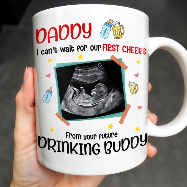 Dear Daddy, This Father's Day I'll Be Snuggled Up, Ultrasound Image, Beer, Heart - Personalized Custom Coffee Mug - DAD051_MG Dear Daddy, This Father's Day I'll Be Snuggled Up, Ultrasound Image, Beer, Heart - Personalized Custom Coffee Mug - DAD051_MG