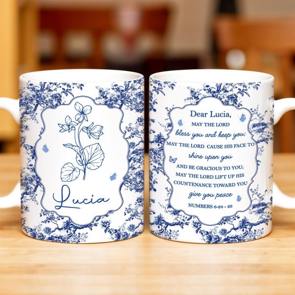 Dear Lucia, May The Lord Bless You And Keep You, Flowers And Religious Text - Personalized Custom Coffee Mug - FTH056_MG Dear Lucia, May The Lord Bless You And Keep You, Flowers And Religious Text - Personalized Custom Coffee Mug - FTH056_MG