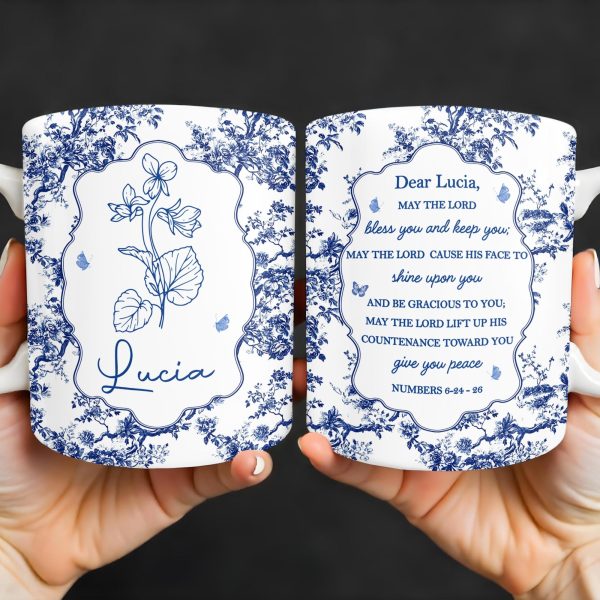 Dear Lucia, May The Lord Bless You And Keep You, Flowers And Religious Text - Personalized Custom Coffee Mug - FTH056_MG Dear Lucia, May The Lord Bless You And Keep You, Flowers And Religious Text - Personalized Custom Coffee Mug - FTH056_MG
