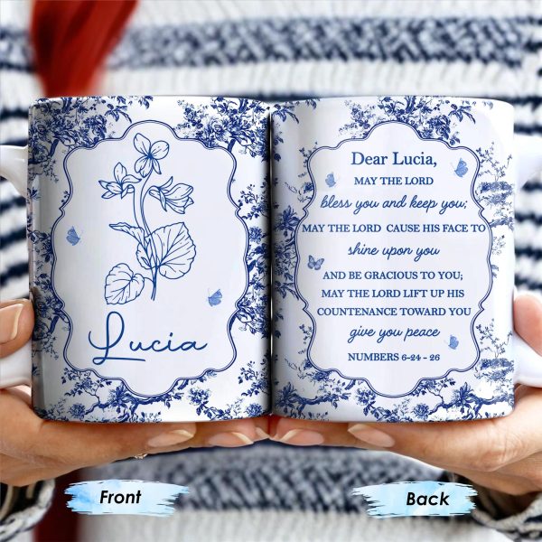 Dear Lucia, May The Lord Bless You And Keep You, Flowers And Religious Text - Personalized Custom Coffee Mug - FTH056_MG Dear Lucia, May The Lord Bless You And Keep You, Flowers And Religious Text - Personalized Custom Coffee Mug - FTH056_MG