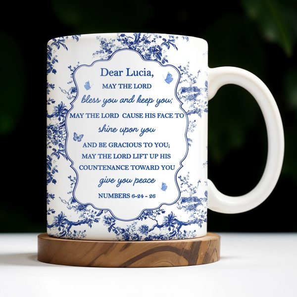 Dear Lucia, May The Lord Bless You And Keep You, Flowers And Religious Text - Personalized Custom Coffee Mug - FTH056_MG Dear Lucia, May The Lord Bless You And Keep You, Flowers And Religious Text - Personalized Custom Coffee Mug - FTH056_MG