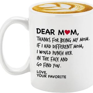 Dear Mom Coffee Mug Funny Gift for Mom from Daughter Son Kids Husband, Mothers Day Birthday Gift for Mom