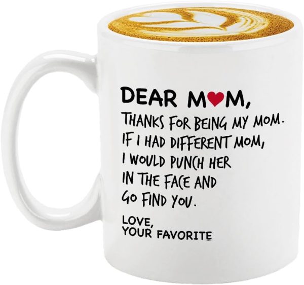 Dear Mom Coffee Mug Funny Gift for Mom from Daughter Son Kids Husband, Mothers Day Birthday Gift for Mom
